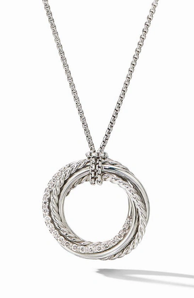 Shop David Yurman Crossover Pendant Necklace With Diamonds In Silver/ Diamond