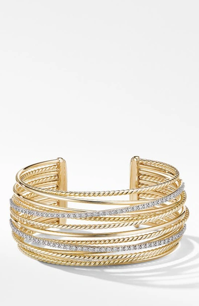 Shop David Yurman Crossover Cuff Bracelet With Diamonds In Gold/ Diamond