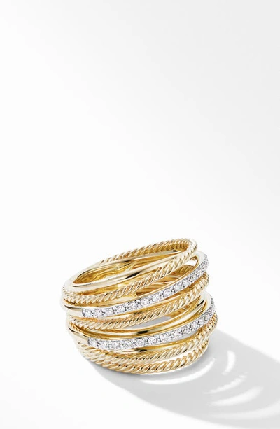 Shop David Yurman Crossover Wide Ring With Diamonds In Gold/ Diamond