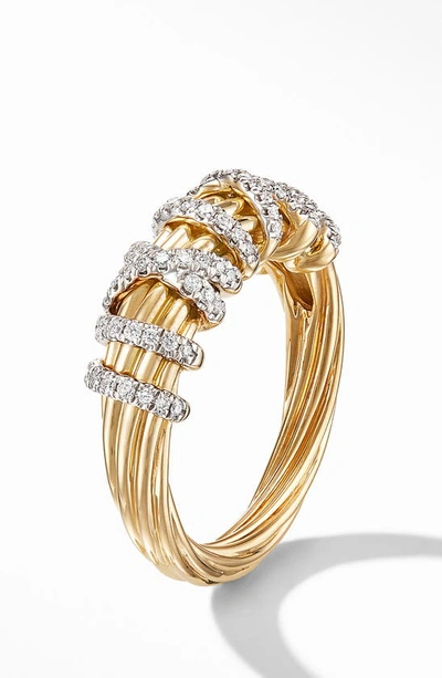 Shop David Yurman Helena Small 18k Yellow Gold Ring With Diamonds In Gold/ Diamond
