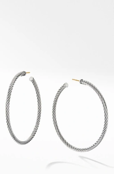 Shop David Yurman Large Cable Oval Hoop Earrings In Silver