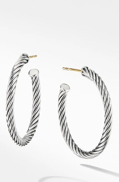 Shop David Yurman Cable Loop Hoop Earrings In Silver
