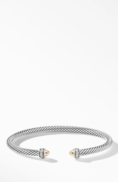 Shop David Yurman 4mm Cable Classic Bracelet With 18k Gold & Diamonds In Gold Dome