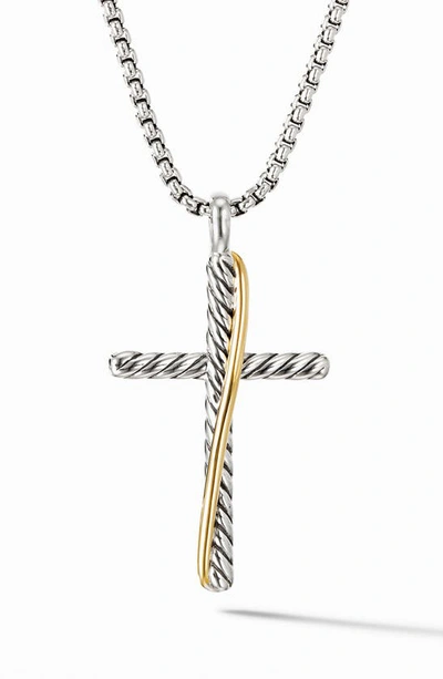 Shop David Yurman Crossover Cross Necklace With 18k Yellow Gold In Silver/ Gold