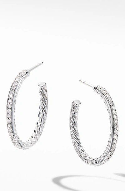Shop David Yurman Small Hoop Earrings With Pavé Diamonds