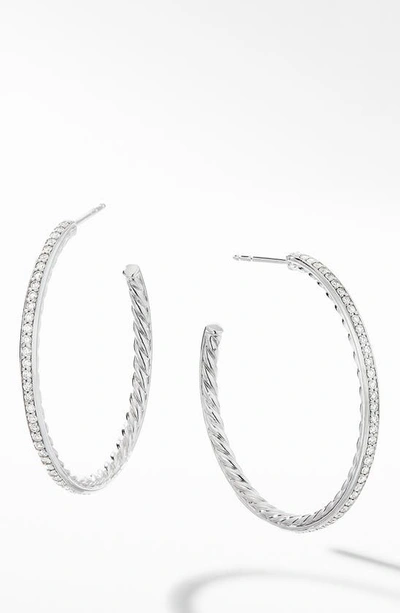 Shop David Yurman Medium Hoop Earrings With Pave Diamonds