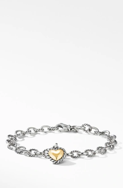 Shop David Yurman Cable Cookie Classic Heart Charm Bracelet With 18k Yellow Gold In Two Tone