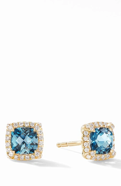 Shop David Yurman Petite Chatelaine® Pavé Bezel Stud Earrings In Hampton Blue Topaz