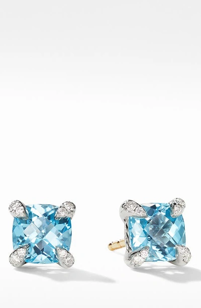 Shop David Yurman Chatelaine® Stud Earrings With Blue Topaz & Diamonds