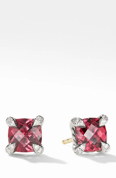 Shop David Yurman Chatelaine® Stud Earrings With Rhodolite Garnet & Diamonds In Rhodalite Garnet