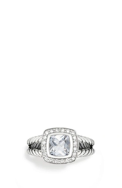 Shop David Yurman Albion Petite Ring With Semiprecious Stone & Diamonds In White Topaz