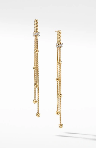 Shop David Yurman Petite Helena Chain Drop Earrings In Diamond/ Yellow Gold