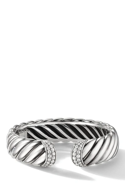 Shop David Yurman Sculpted Cable Cuff Bracelet With Pavé Diamonds In Diamond/ Silver