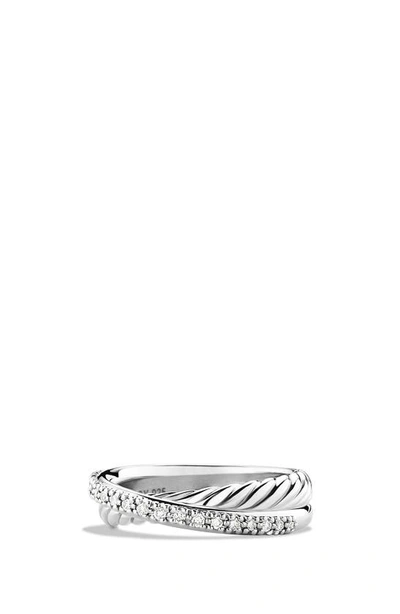 Shop David Yurman Crossover Ring With Diamonds In Silver