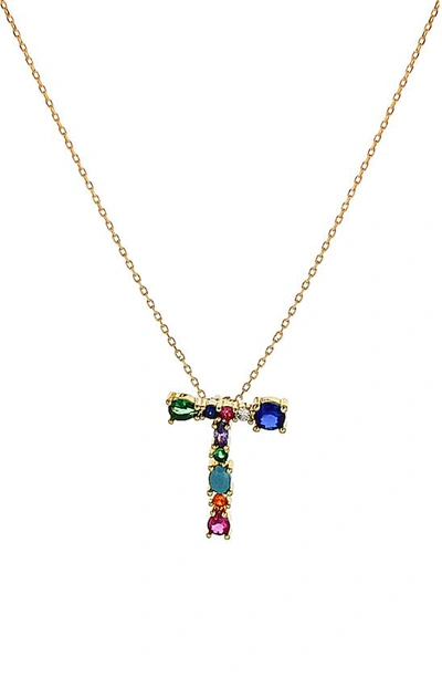 Shop Panacea Multicolor Crystal Initial Pendant Necklace In Multi - T