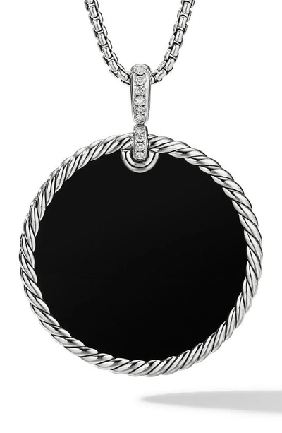 Shop David Yurman Elements Disc Pendant With Pavé Diamonds In Black Onyx / Silver