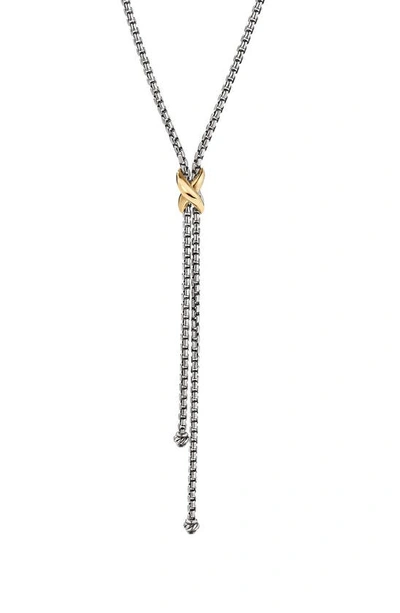 Shop David Yurman Petite X Lariat 18k Gold Y-necklace In Silver/ Yellow Gold