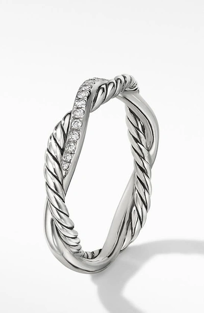 Shop David Yurman Petite Infinity Twisted Ring With Pavé Diamonds In Diamond/ Silver