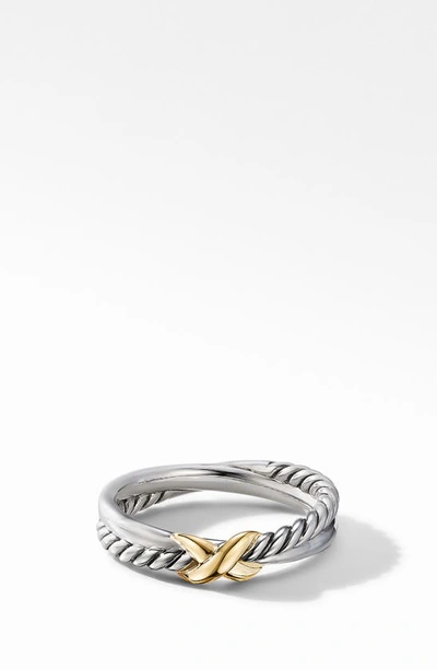 Shop David Yurman Petite X Ring With 18k Yellow Gold In Silver/ Yellow Gold