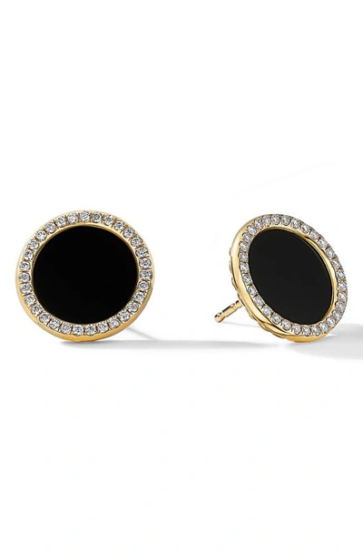 Shop David Yurman Elements 18k Gold & Pavé Diamond Button Earrings In Black Onyx/ Yellow Gold