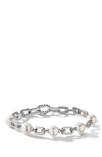 Shop David Yurman Madison Freshwater Pearl Chain Bracelet In Pearl/ Silver