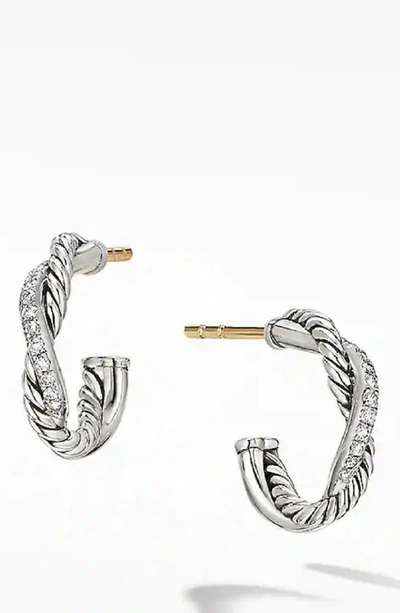 Shop David Yurman Petite Infinity Huggie Hoop Earring With Pavé Diamonds In Diamond/ Silver