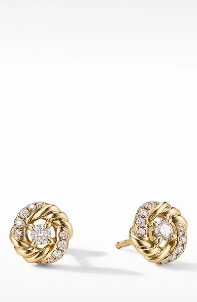 Shop David Yurman Petite Infinity Stud Earrings In Diamond/ Yellow Gold