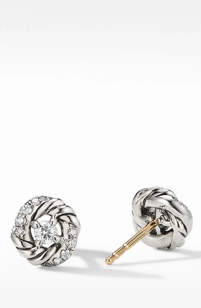 Shop David Yurman Petite Infinity Stud Earrings With Diamonds In Diamond/ Silver