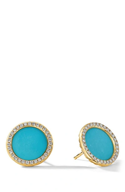 Shop David Yurman Elements 18k Gold & Pavé Diamond Button Earrings In Turquoise/ Yellow Gold