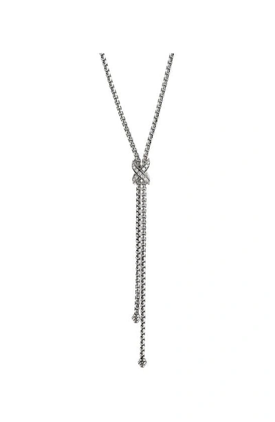 Shop David Yurman Petite X Lariat 18k Gold Y-necklace In Diamond/ Silver