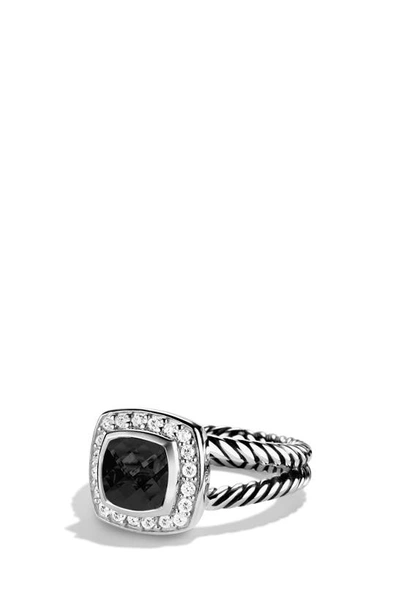 Shop David Yurman Albion Petite Ring With Semiprecious Stone & Diamonds In Black Onyx