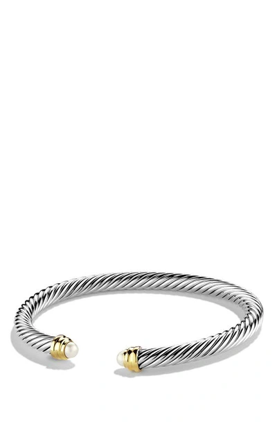 Shop David Yurman Cable Classics Bracelet With Semiprecious Stones & 14k Gold, 5mm In Pearl