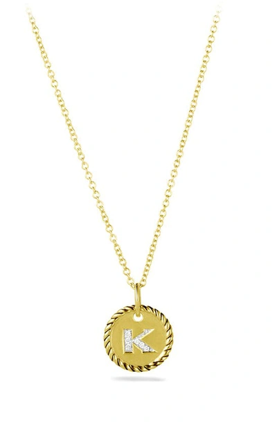David Yurman Cable Collectibles Initial Pendant With Diamonds In Gold On Chain, 16-18 In K