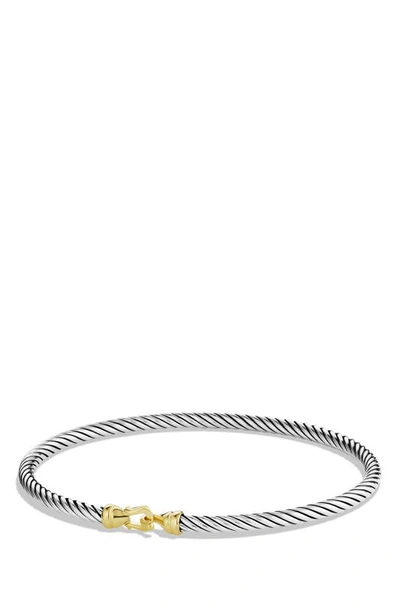 Shop David Yurman Cable Collectibles Buckle Bangle Bracelet With 18k Gold, 3mm In Two Tone
