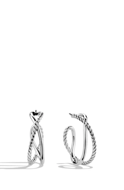 Shop David Yurman Crossover Hoop Earrings In Silver