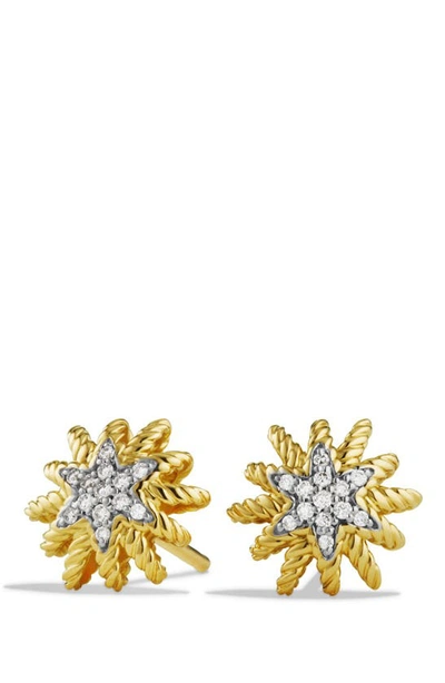 Shop David Yurman Starburst Mini Earrings With Diamonds In Yellow Gold