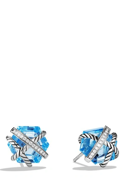 Shop David Yurman Cable Wrap Earrings With Semiprecious Stones & Diamonds In Blue Topaz