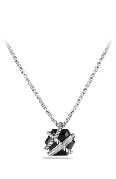 Shop David Yurman Cable Wrap Pendant Necklace With Diamonds In Black Onyx