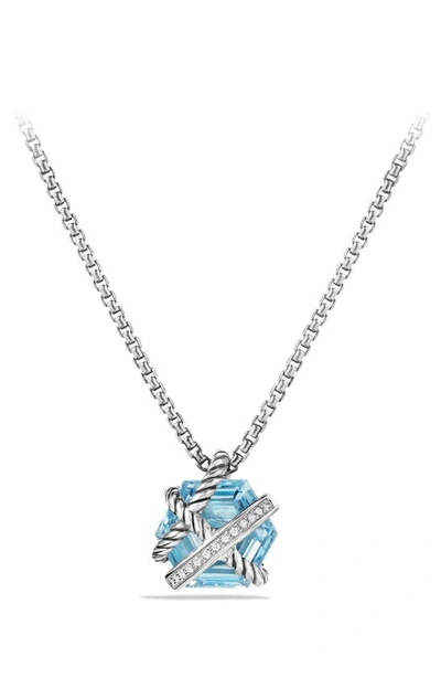 Shop David Yurman Cable Wrap Pendant Necklace With Diamonds In Blue Topaz