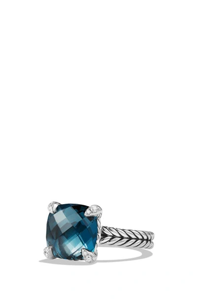 Shop David Yurman Châtelaine Ring With Semiprecious Stone And Diamonds In Silver/ Hampton Blue Topaz