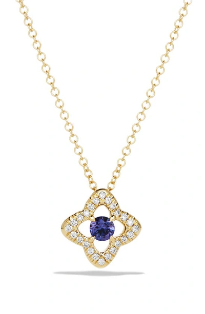 Shop David Yurman Venetian Quatrefoil Necklace With Diamonds In Tanzanite