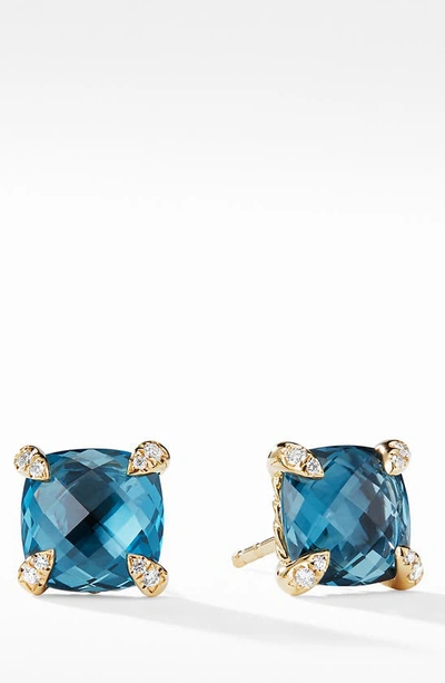 Shop David Yurman Châtelaine® 18k Gold Earrings With Blue Topaz In Yellow Gold/ Blue Topaz