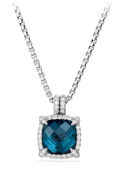 Shop David Yurman Châtelaine Small Pavé Bezel Pendant Necklace With Diamonds In Blue Topaz