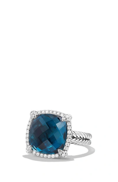Shop David Yurman Châtelaine Large Pavé Bezel Ring With Diamonds In Blue Topaz