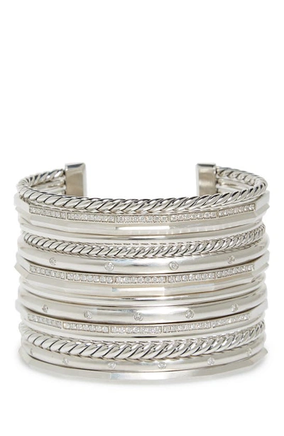 Shop David Yurman Stax Wide Cuff Bracelet With Diamonds, 54mm In Silver