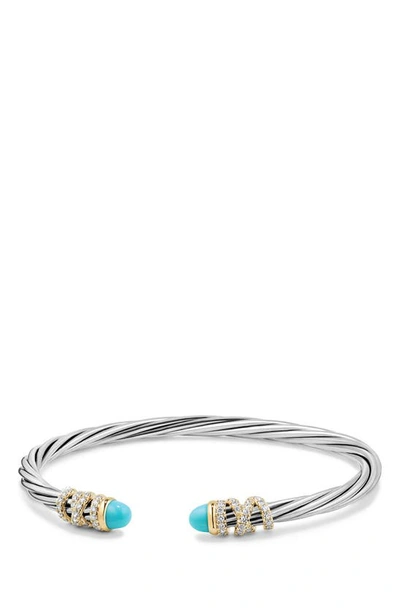 Shop David Yurman Helena End Station Bracelet With Diamonds & 18k Gold, 4mm In Silver/ Turquoise