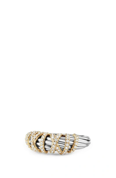 Shop David Yurman Ring With Diamond And 18k Gold, 8mm In Silver/ Gold