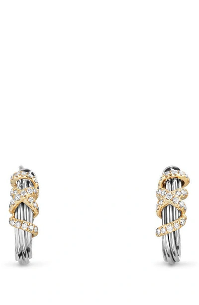 Shop David Yurman Helena Small Hoop Earrings With Diamonds & 18k Gold In Silver/ Gold