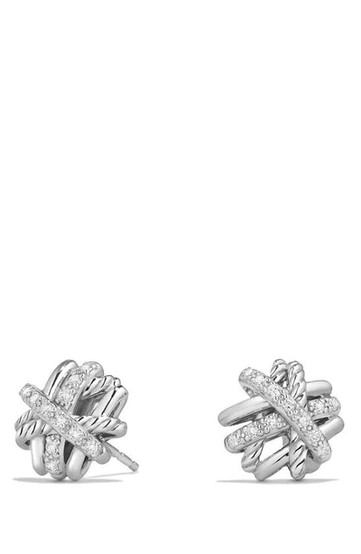 Shop David Yurman Crossover Stud Earrings With Diamonds In Silver/ Gold