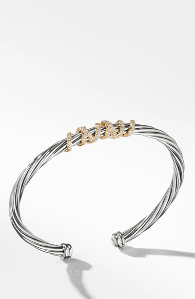 Shop David Yurman Helena Center Station Bracelet With Diamonds And 18k Gold, 4mm In Silver/ Gold